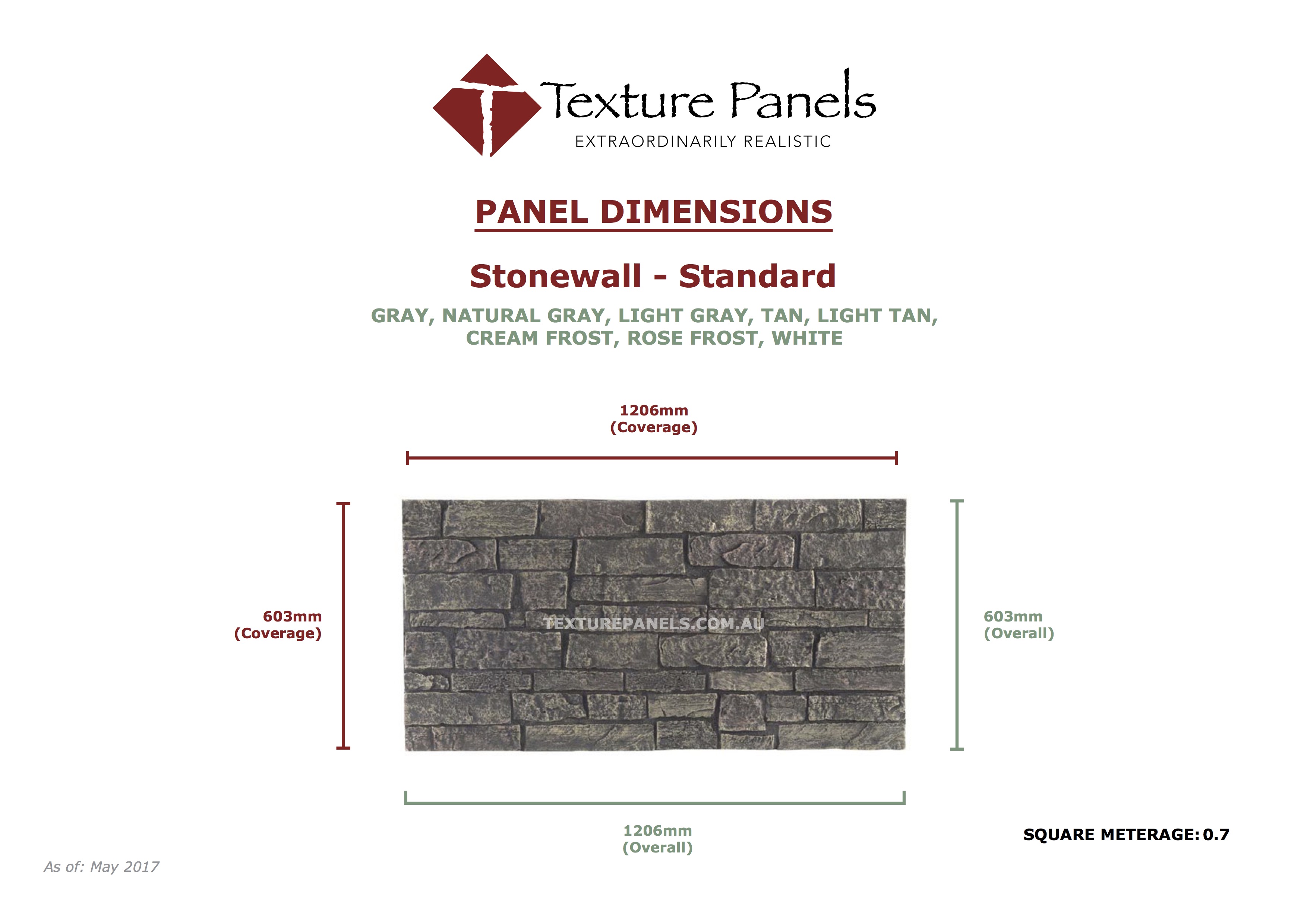 Stonewall Standard - Tan Gray Grout Dimensions